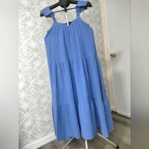 Banana Republic Maxi Blue Sleeveless Tiered Women's Dress | X-SMALL 100% cotton